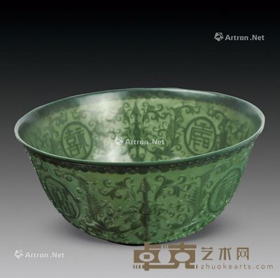 福禄寿喜薄胎青玉碗 口径26.5cm