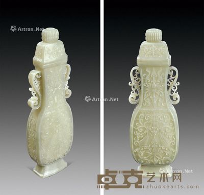 镂雕青玉花宝瓶 31.2cm