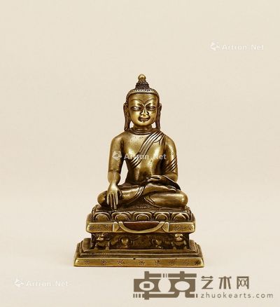 13世纪 合金铜方座释迦摩尼佛 高10.5cm