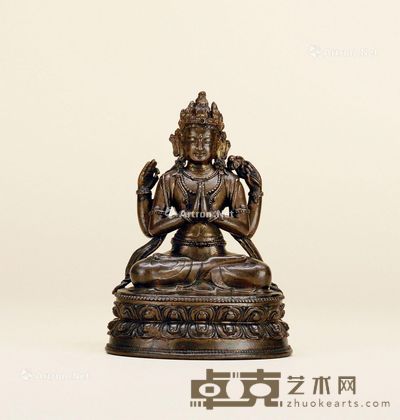 15世纪 铜四臂观音坐像 高14cm