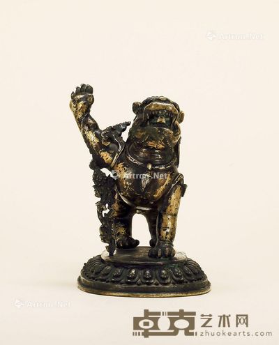 清初 铜漆金瑞兽烛台 长18.5cm;高18cm