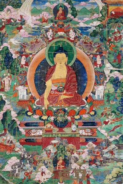 18世纪 释迦牟尼本生传唐卡 高90cm;宽61cm