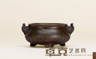 清 铜“至宝斋”款天象耳炉 口径8.5cm；重404g