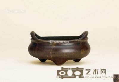 清早 铜双款桥耳炉 口径14cm；重1304g