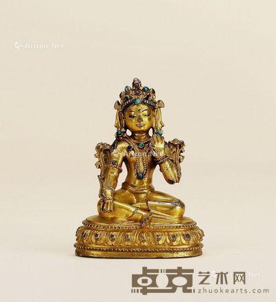 15世纪 西藏铜鎏金绿度母坐像 高9cm