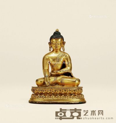 14世纪 铜鎏金释迦摩尼坐像 高14.5cm
