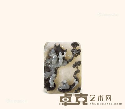 清乾隆 苏作黑白玉雕“婴戏图”牌 高6cm