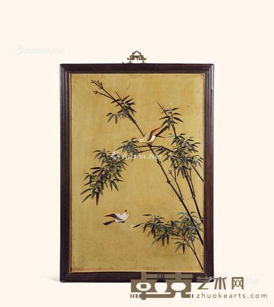 清乾隆 贴紫檀嵌百宝竹雀图挂屏 高102cm;宽72cm;屏心高92cm;宽63cm
