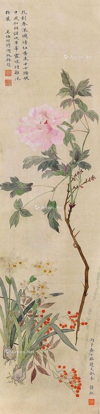 民国 花卉 卷轴 纸本