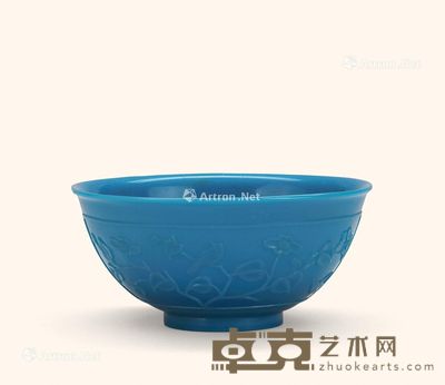 清道光 蓝料开光花卉纹碗 直径16.5cm；高7cm