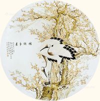 现代 粉彩“松鹤延年”图瓷板