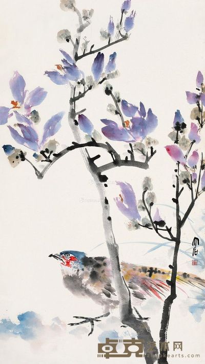 唐云 辛夷锦鸡 92×52cm