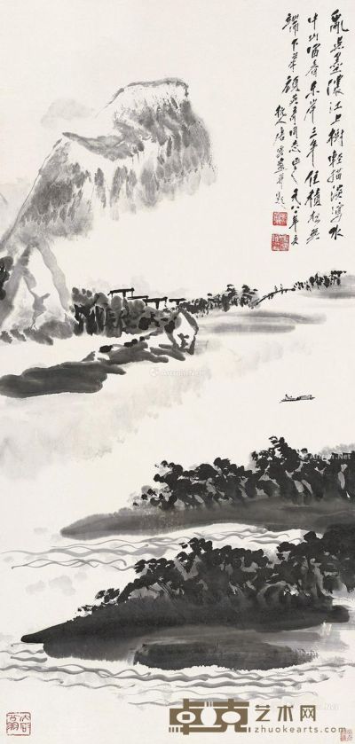 唐云 富春江景图 95×45cm