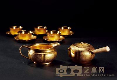 银鎏金茶具（一组十二件）、共箱 尺寸不一
