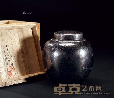 清穗作 槌目纹纯银茶叶罐、共箱 高17.8cm
