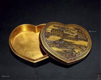 井上制 铜错金银心型香盒