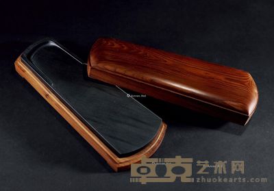 汪志良刻 长门式观瀑纹歙砚 长19.5cm