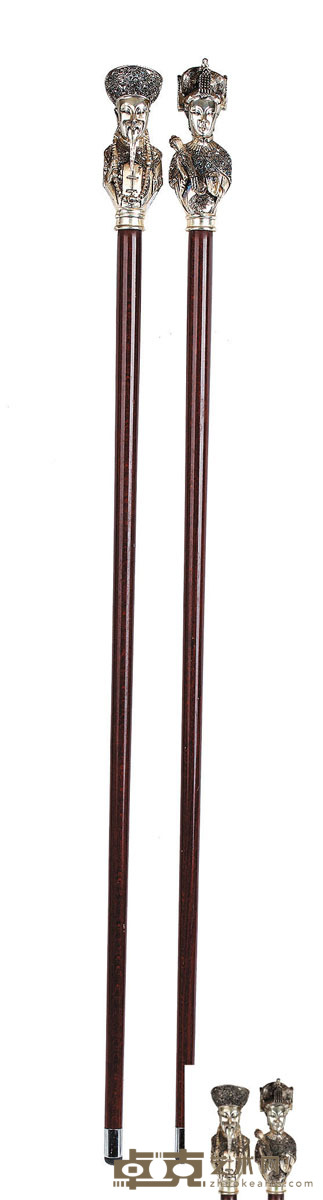 中国出口纯银手杖2件 L96cm
