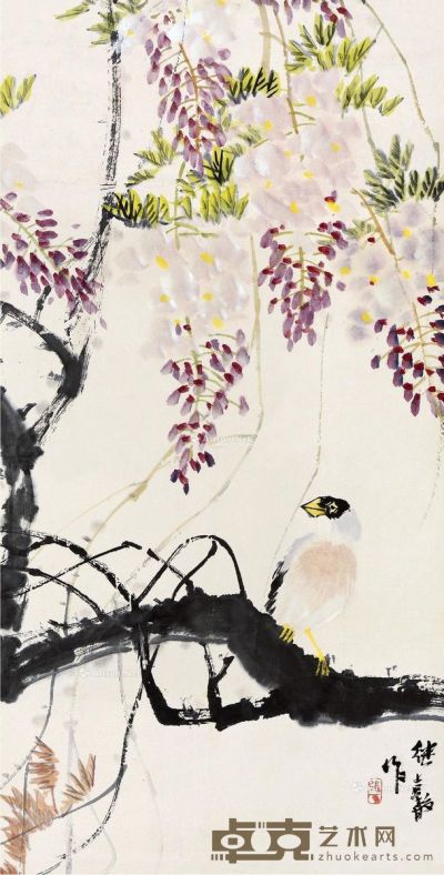 张继馨 紫藤小鸟 61.5×31.5cm