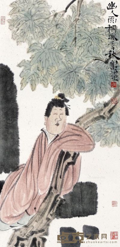 徐乐乐 桐雨秋凉图 69.5×34cm