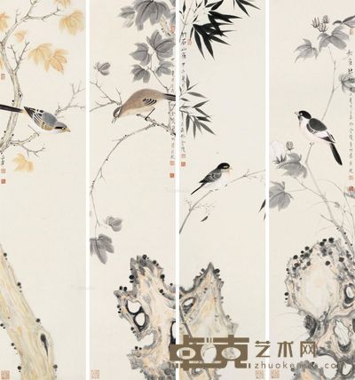 杨立奇 花鸟 85×19.5cm×4