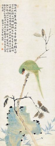华岩 鹦鹉竹石图