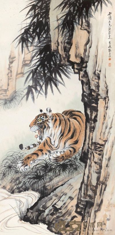 张善孖 虎踞图 136×67cm