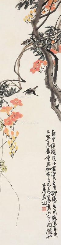 谢公展 双雀图