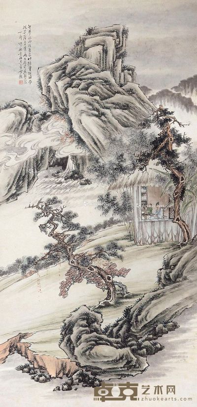 方铿 竹庐听蕉图 106×52cm