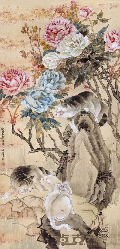 程璋 猫趣图 130×62cm