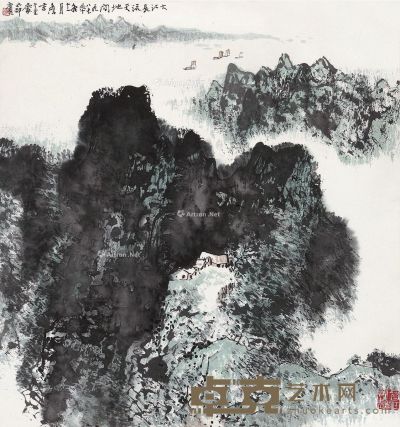 李文信 大江长流天地间图 68×66cm