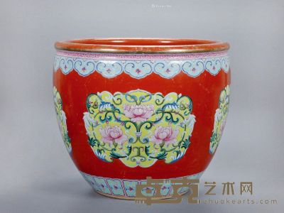 清乾隆 矾红洋彩缸 高34cm