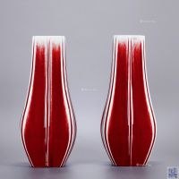 70年代 红釉四方瓶 （一对）