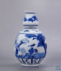 80年代 部陶所田鸿喜 高白釉青花葫芦瓶