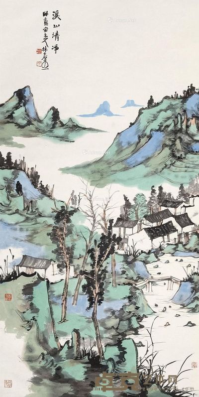 林容生 溪山清净 68×136cm