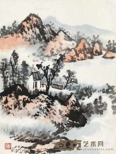 唐云 山村 18×24cm