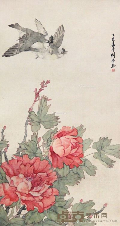 刘奎龄 花鸟 63×34cm