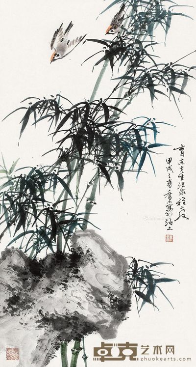 乔木 竹雀图 89.5×47cm