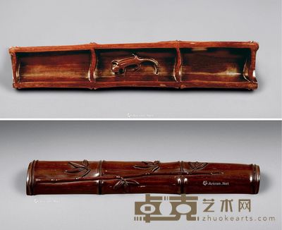 清晚期 红木仿竹刻臂搁 长33cm