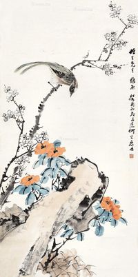 1933年作 花鸟 立轴 设色纸本