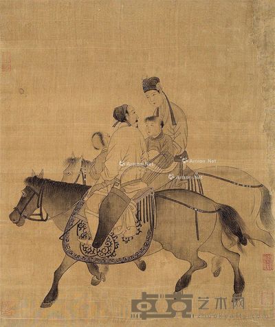 人马图 立轴 水墨绢本 41.5×35cm