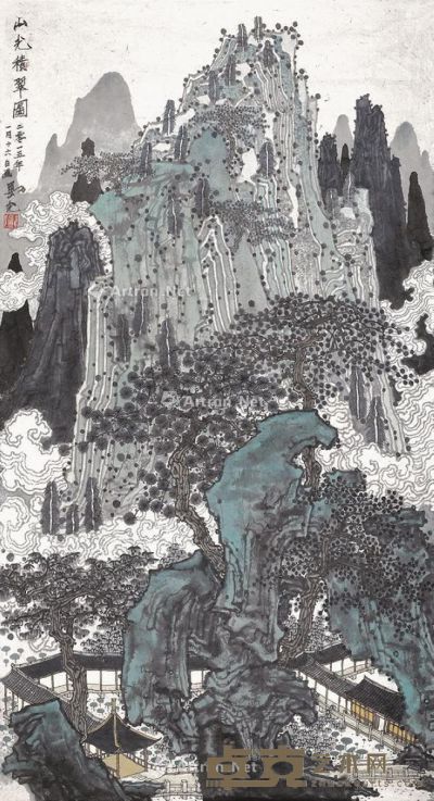 卢延光 山光积翠图 143×57cm