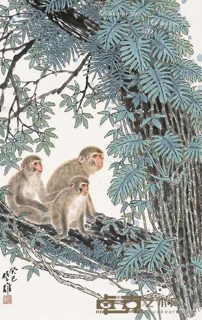 方楚雄 林泉猴踪 96.5×58cm
