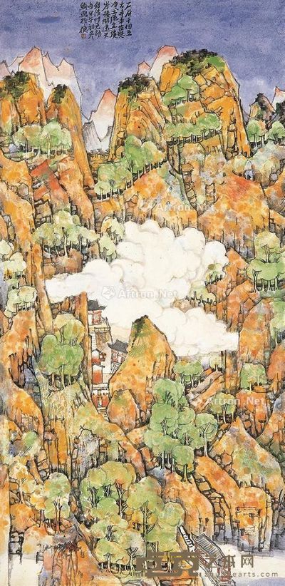 赖铁骢 石屏古寺 135×67cm