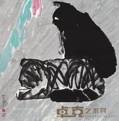 贾平西 双猫图 69×69cm