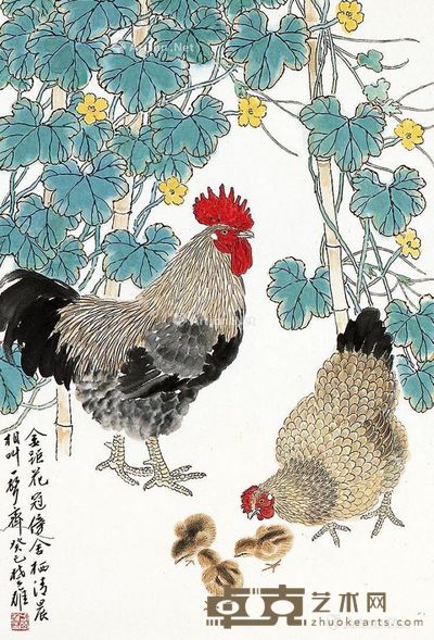 方楚雄 金距花冠傍舍栖 69.5×45.5cm