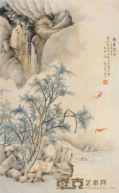 梁晋熙 福寿双全 52×32cm