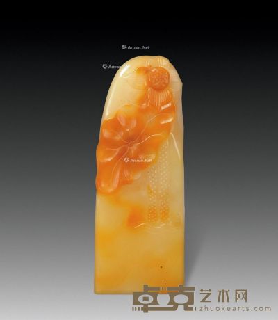 寿山石雕荷叶扁章 1.5×3×7.5cm