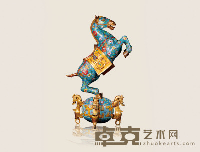 清晚期铜胎掐丝景泰蓝马到成功大摆件 备注：北京产地，工艺复杂、造型美观。 118×65
