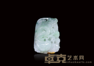 翡翠飘绿龙戏珠挂件 5.8×4.1